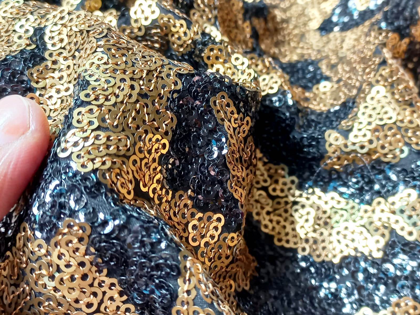 Gold And Black Sequin Fabric For Ladies In India - Material: Cotton