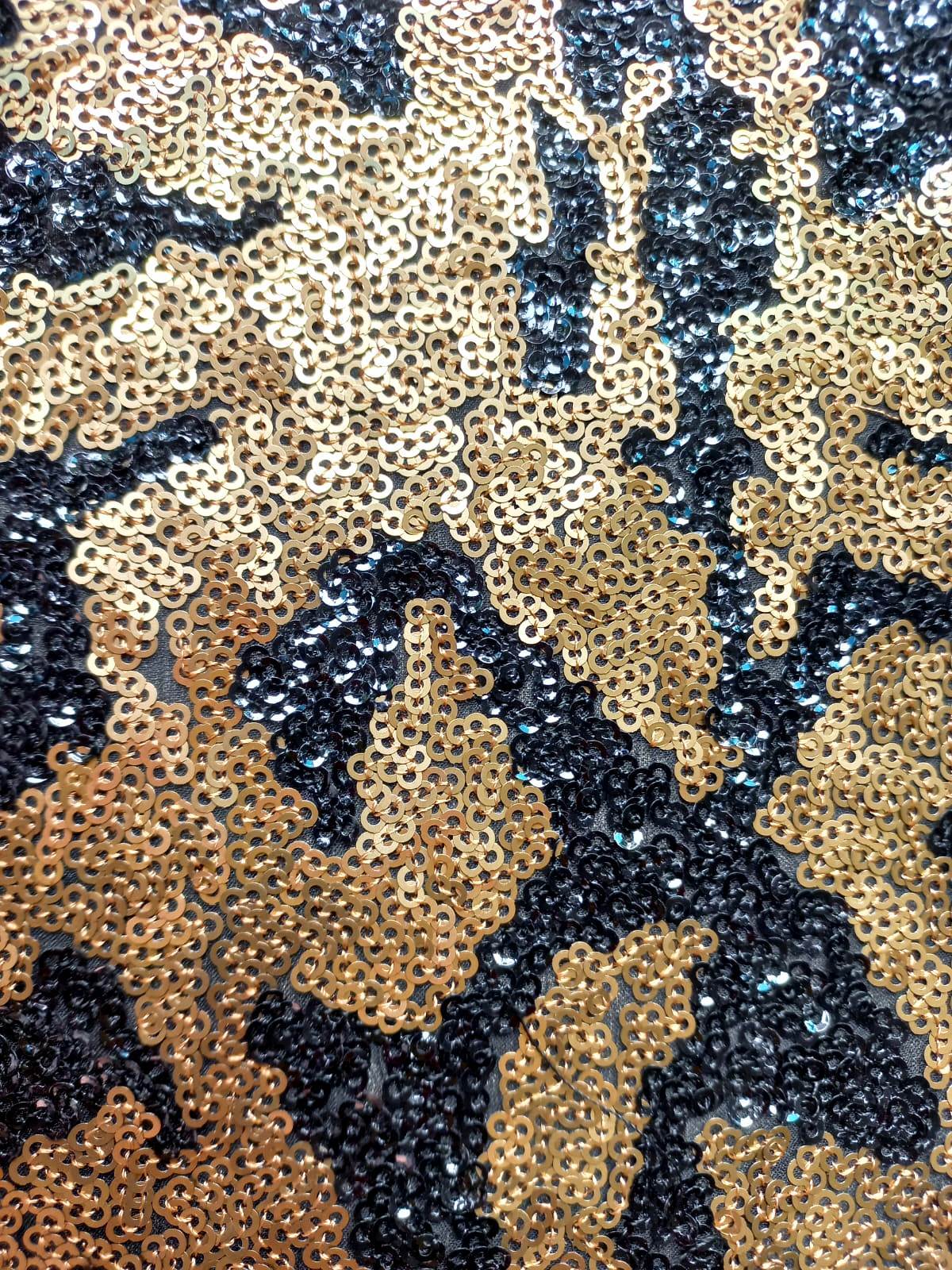 Gold And Black Sequin Fabric For Ladies In India - Material: Cotton