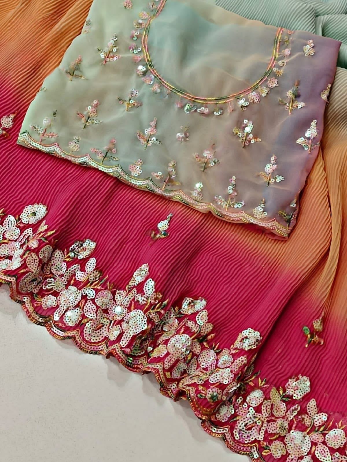Faux Georgette Saree - Color: Multicolor