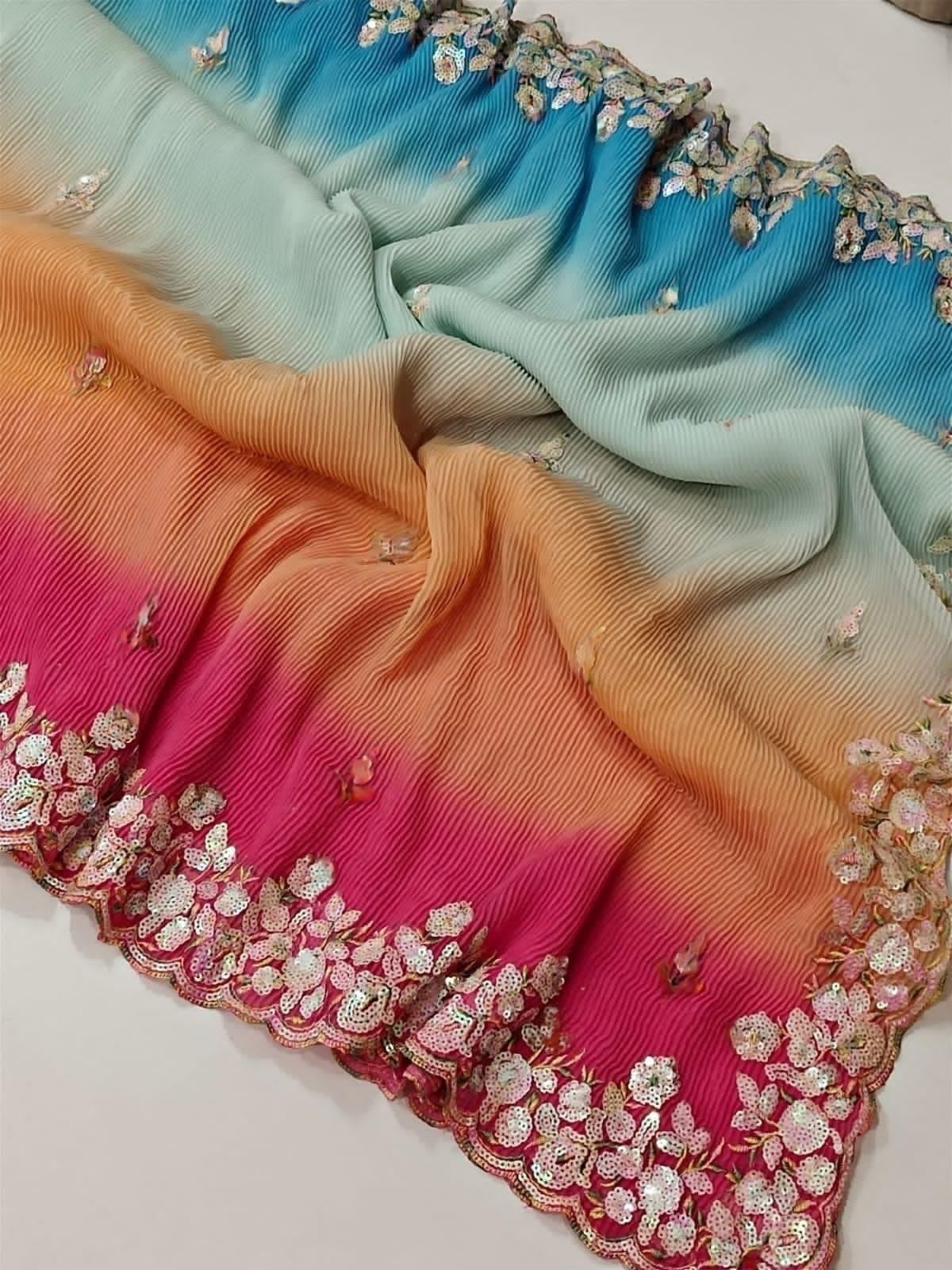 Faux Georgette Saree - Color: Multicolor