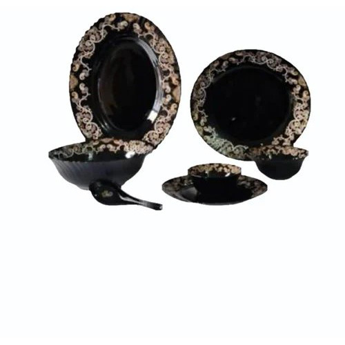 33 PCS Black Premium Opalware Feston Shape Colour ful Design Shape Dinner Set, Large