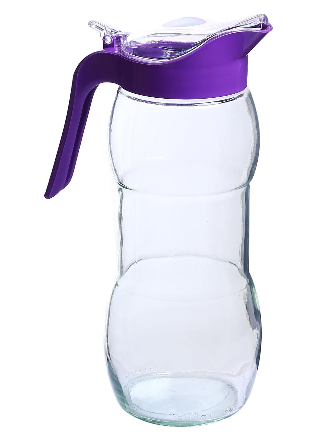 Lisa Jug - 1500ml, Soda Lime Glass, Transparent, Food Grade Quality, Dishwasher Safe, Includes Removable Purple Lid, Ideal For Water, Juices, And Beverages