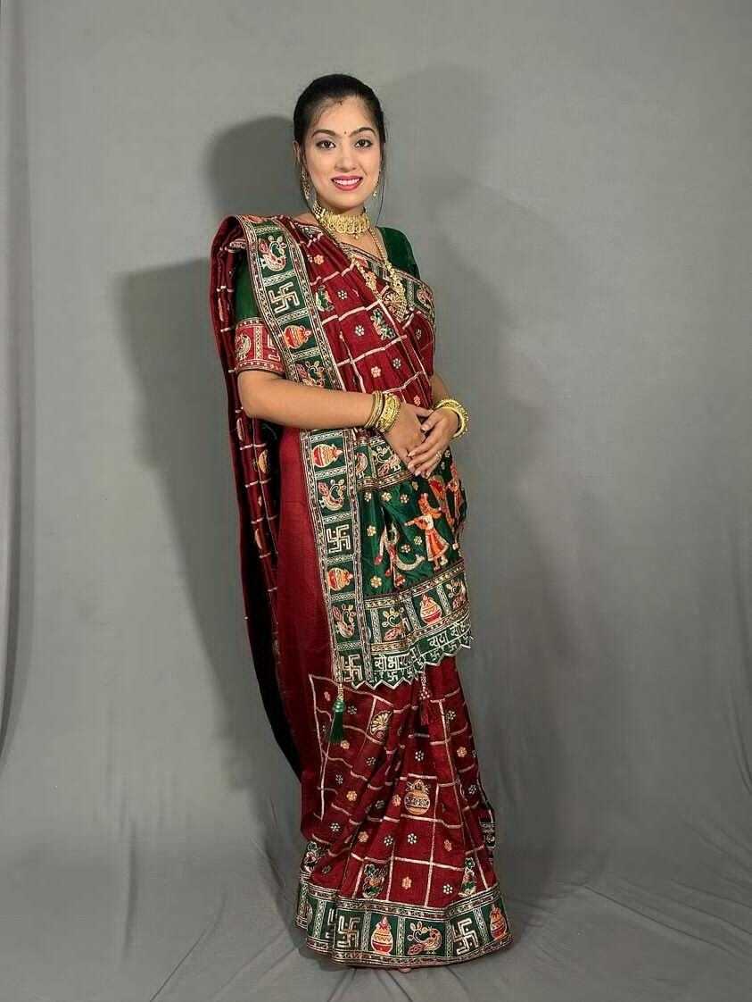 Bandhani Saree - Heavy Soft Silk Fabric, 5.5 Mtr Length With Satin Silk Blouse, Vibrant Colors, Intricate Embroidery & Diamond Work, Traditional Elegance