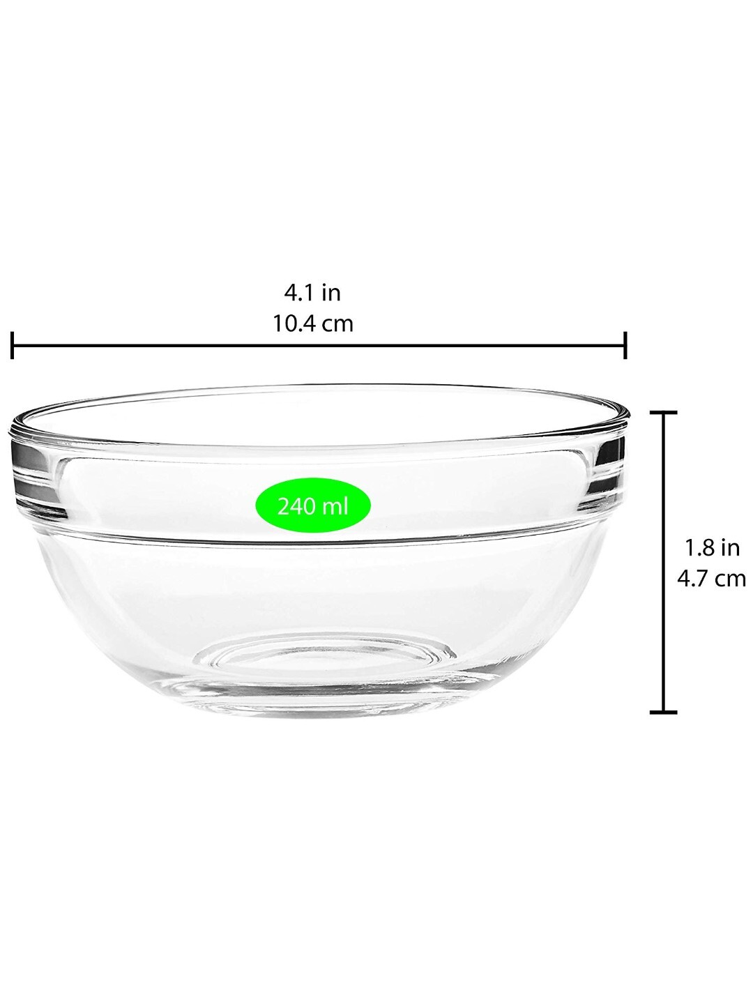 Transparent Uniglass Stackable Dessert Glass Bowls Set (Transparent 240ml) Set Of 6