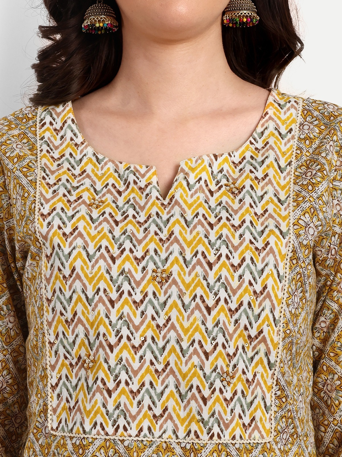 Yellow Kurti Pant Set With Dupatta - Decoration Material: Sequins