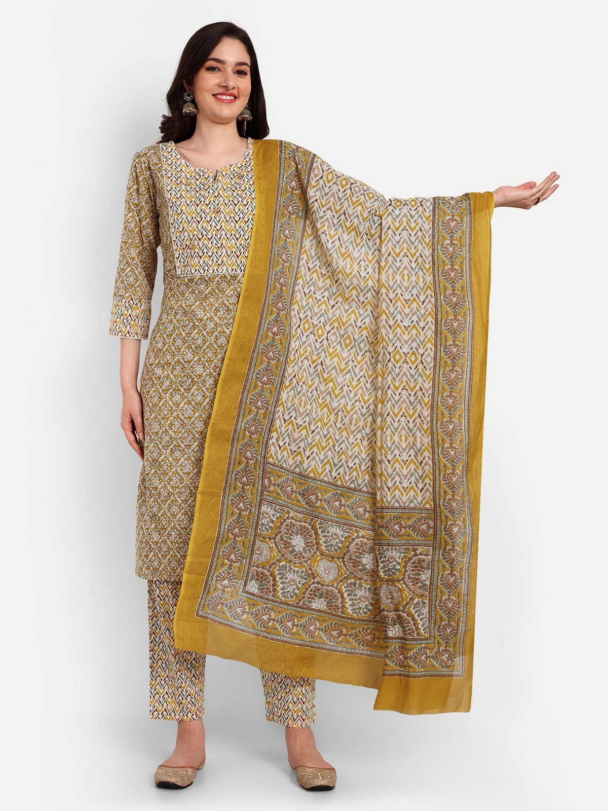 Yellow Kurti Pant Set With Dupatta - Decoration Material: Sequins