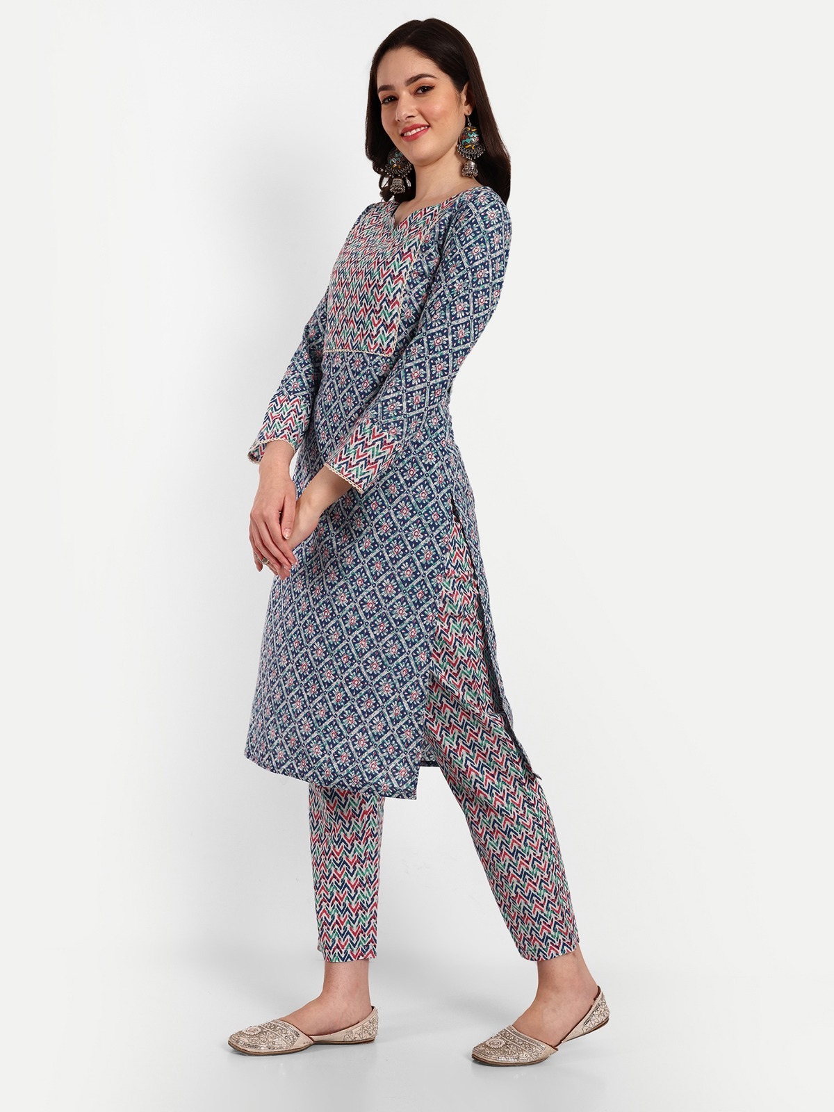 Blue Kurti Pant Set With Dupatta