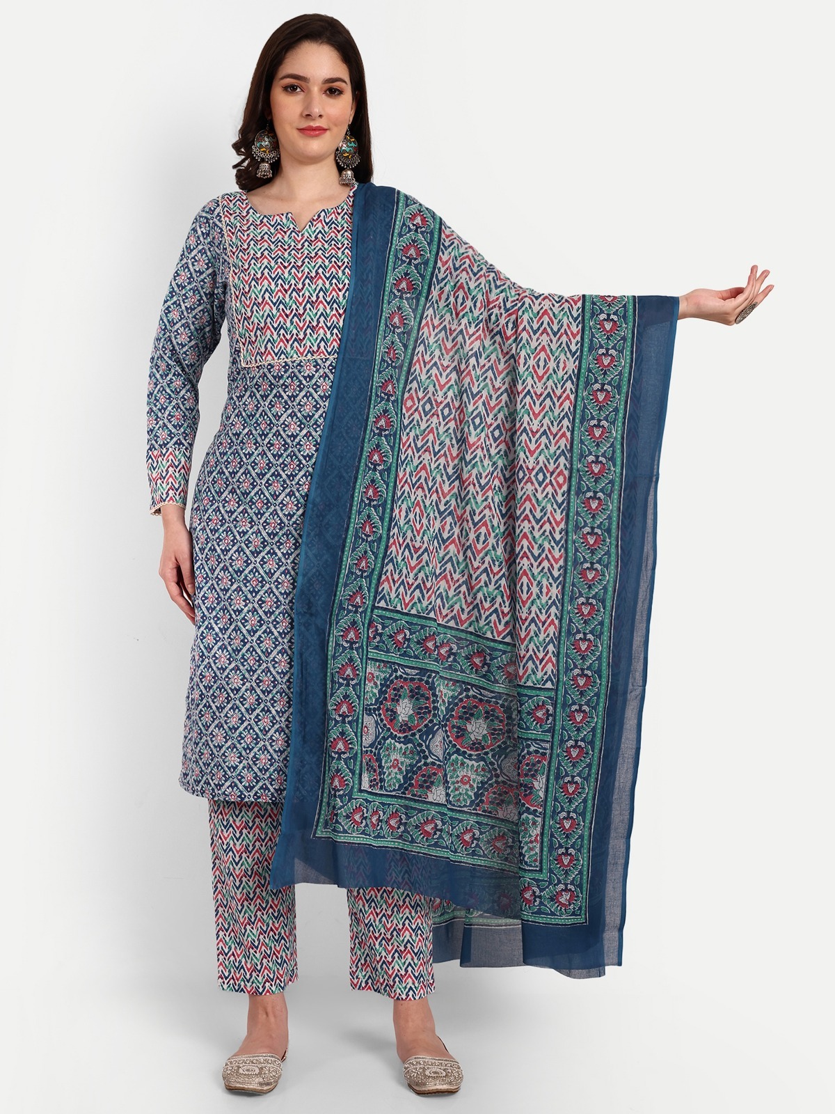 Blue Kurti Pant Set With Dupatta