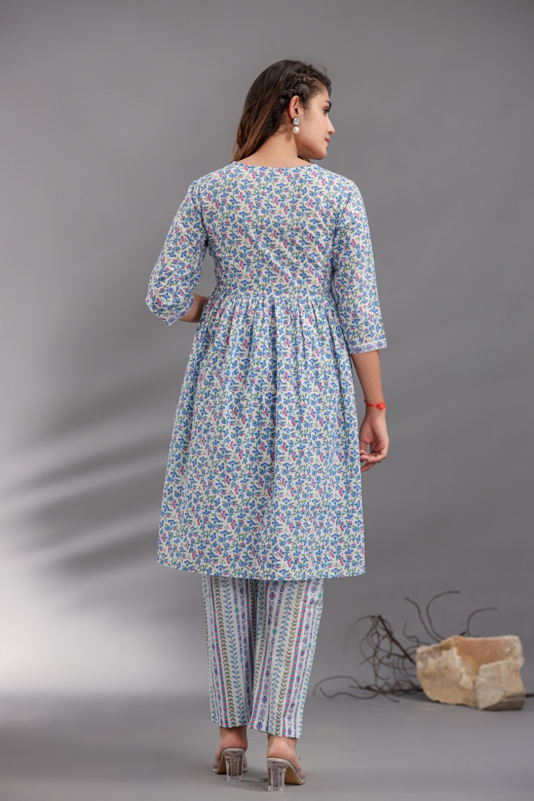 Blue Alia Cut Kurti Pant Set With Dupatta