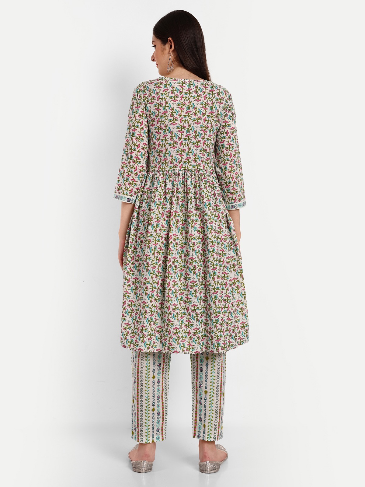 Green Alia Cut Kurti Pant Set With Dupatta - Decoration Material: Sequins