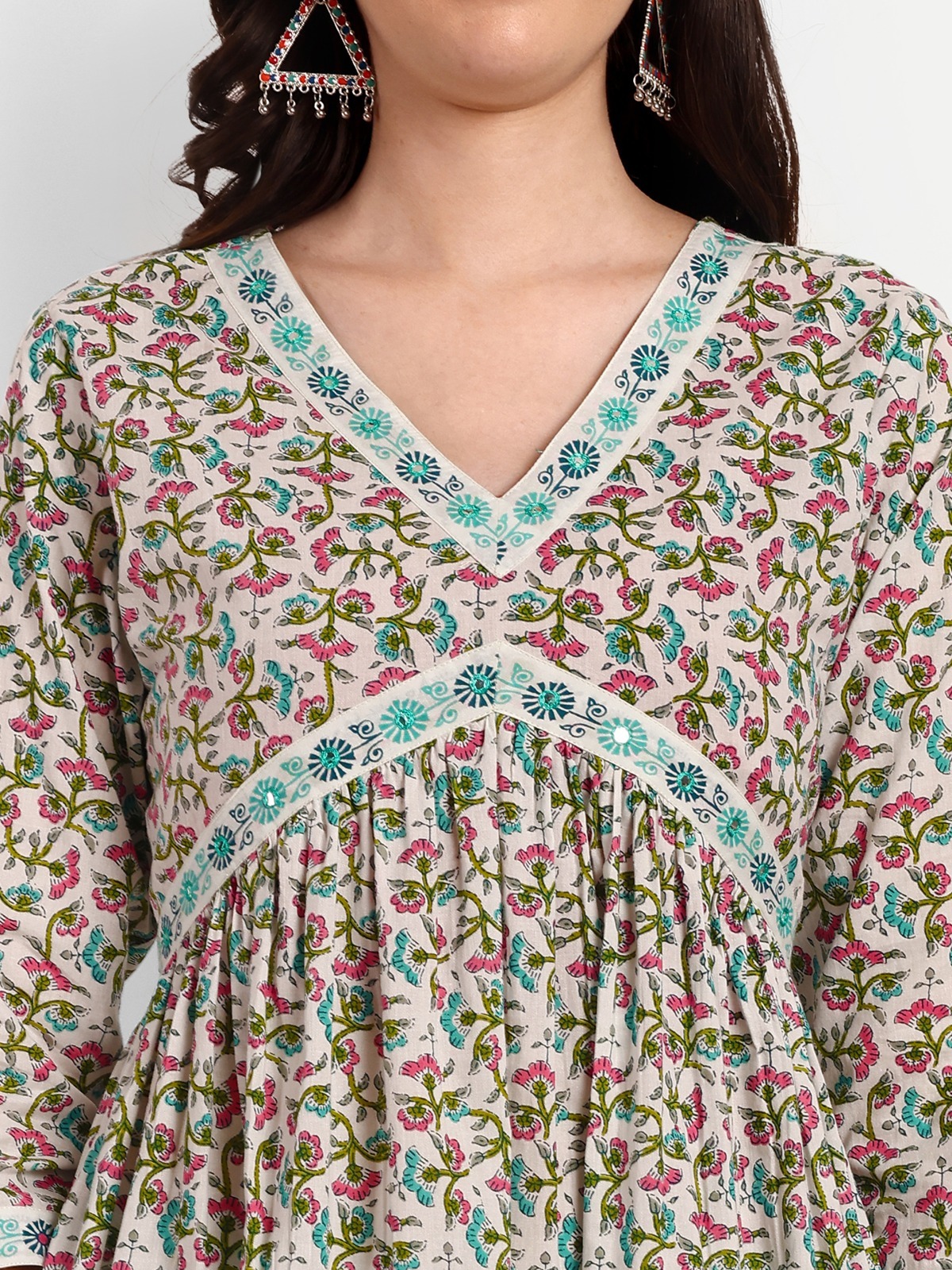 Green Alia Cut Kurti Pant Set With Dupatta - Decoration Material: Sequins