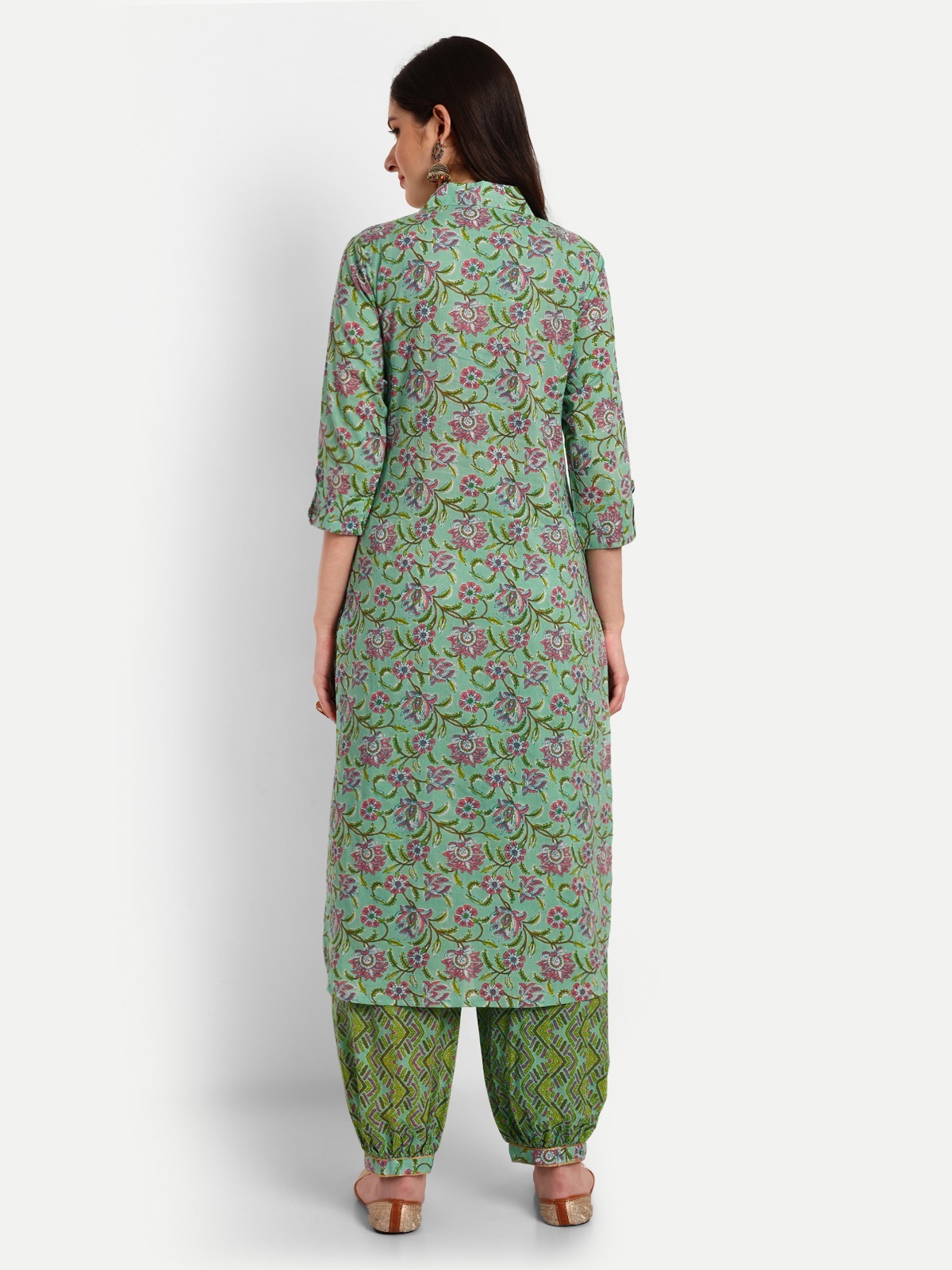 Green Kurti Afghani Pant Set With Dupatta