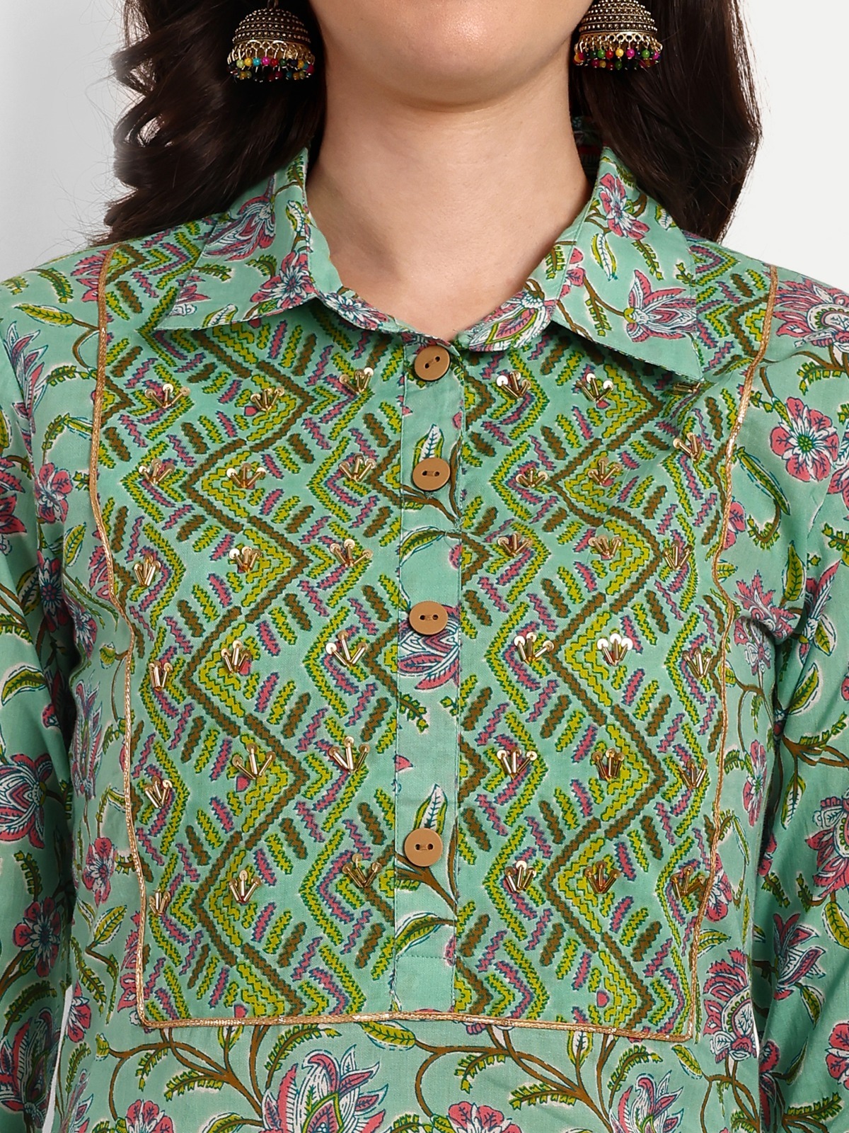 Green Kurti Afghani Pant Set With Dupatta