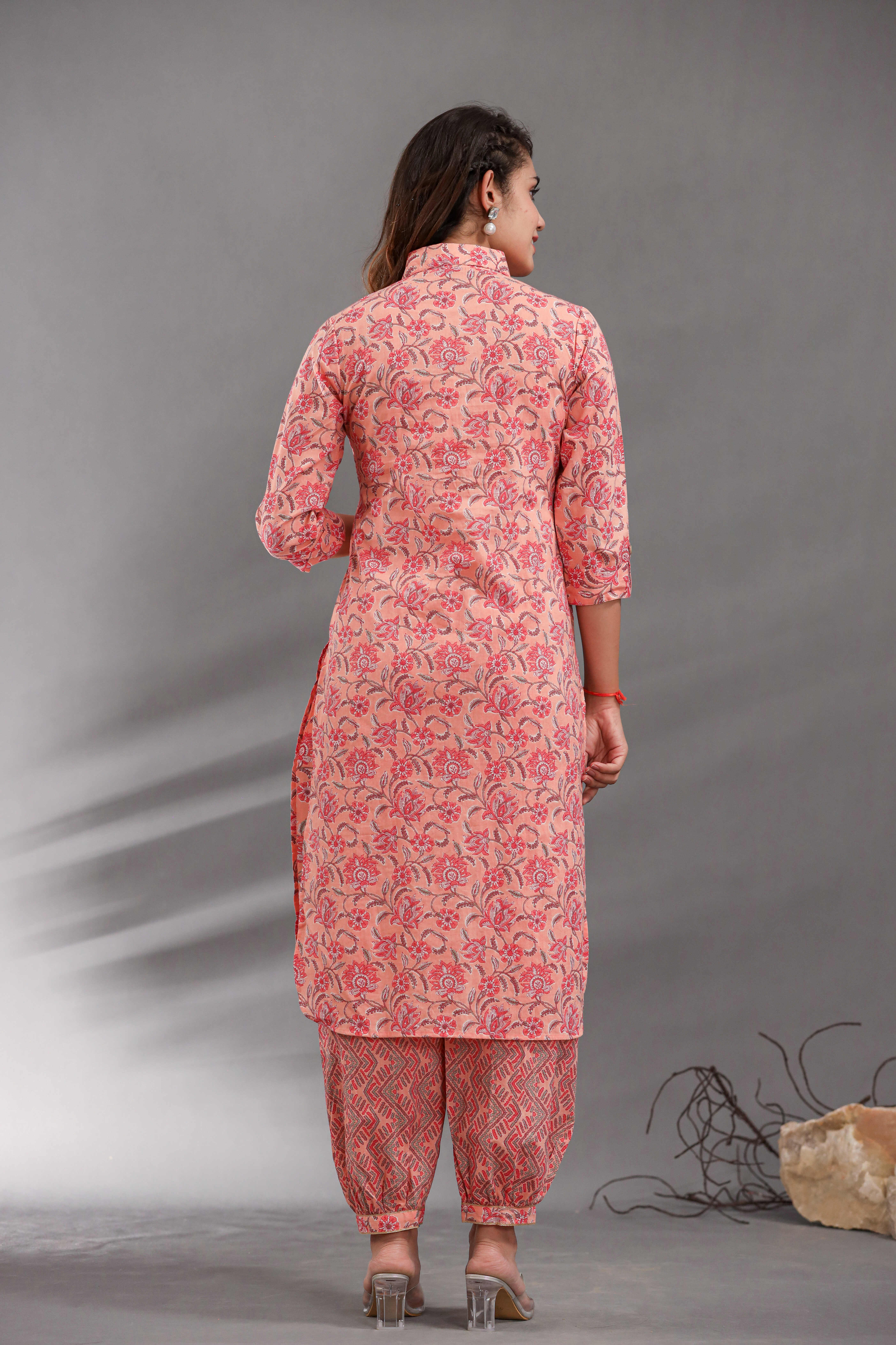 Kurti Afghani Pant Set With Dupatta - Color: Peach