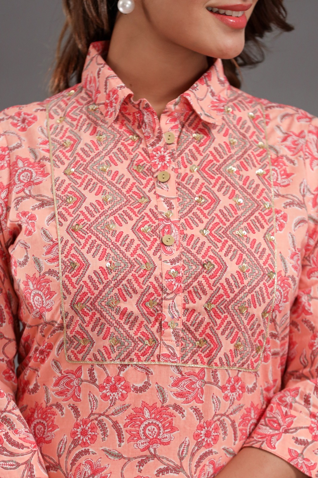 Kurti Afghani Pant Set With Dupatta - Color: Peach