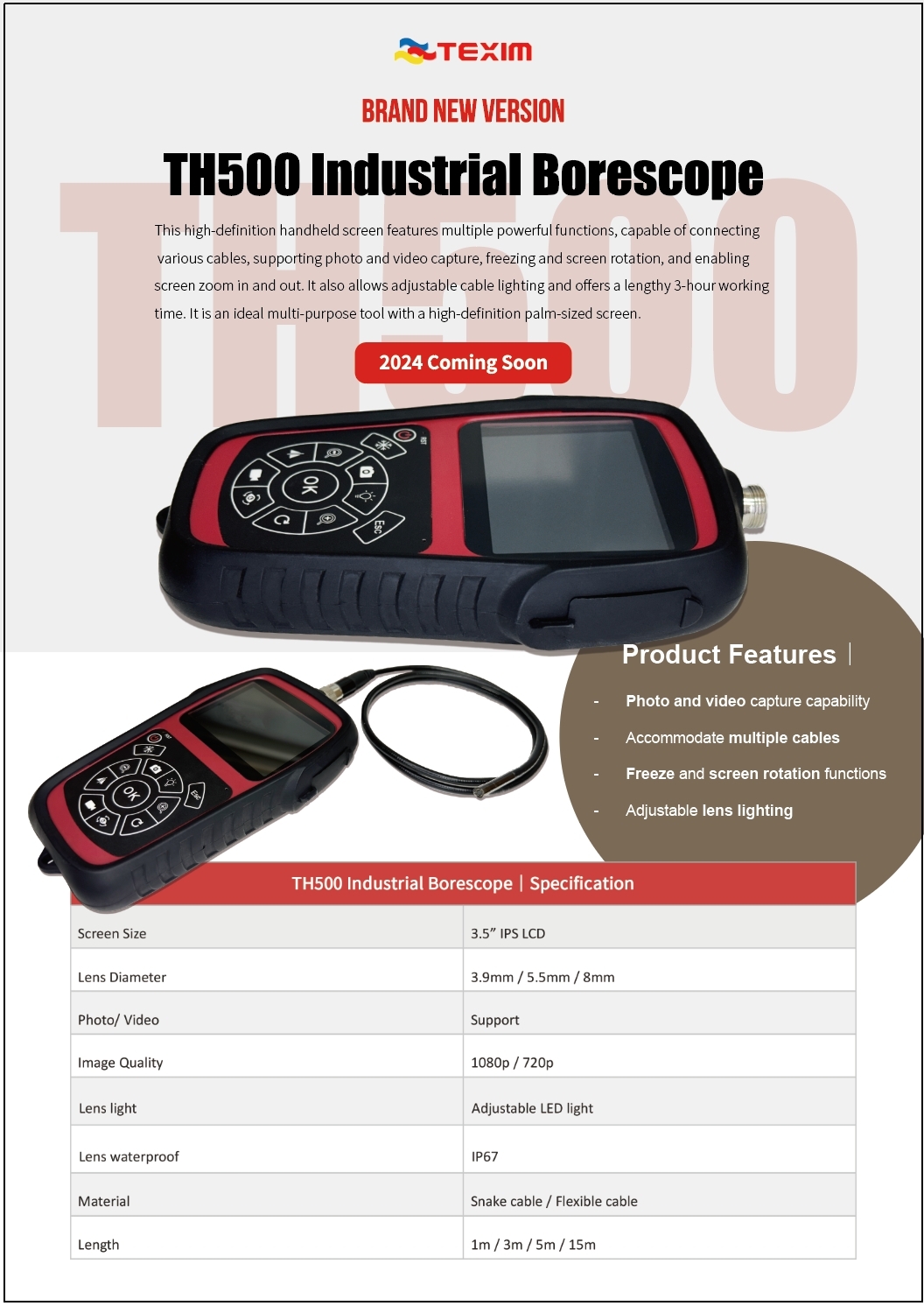 Red Or Customized Fhd Videoscope (Th500)