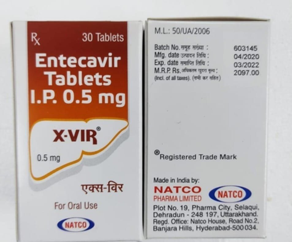 X-vir Entecavir 1 Mg Tablets - Entecavir 1 Mg, Pack Of 30 Tablets | Prescription Drug, Use Under Medical Supervision