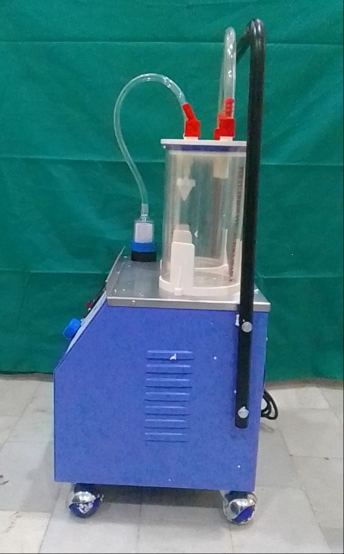 Medevac Suction Machine - Mid Steel Powder Coated Housing, 2.0 Liters Glass Jars With Mechanical Overflow, Blue & White Color Code | Noiseless Rotary Vane Pump, Reusable Bacterial Filter, Non-collapsible Tubing