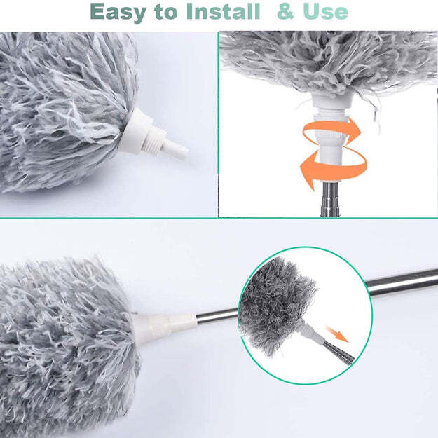 Microfiber Dusters For Cleaning Telescoping Feather Duster With 100 Inches Extendable Handle Pole (1279)