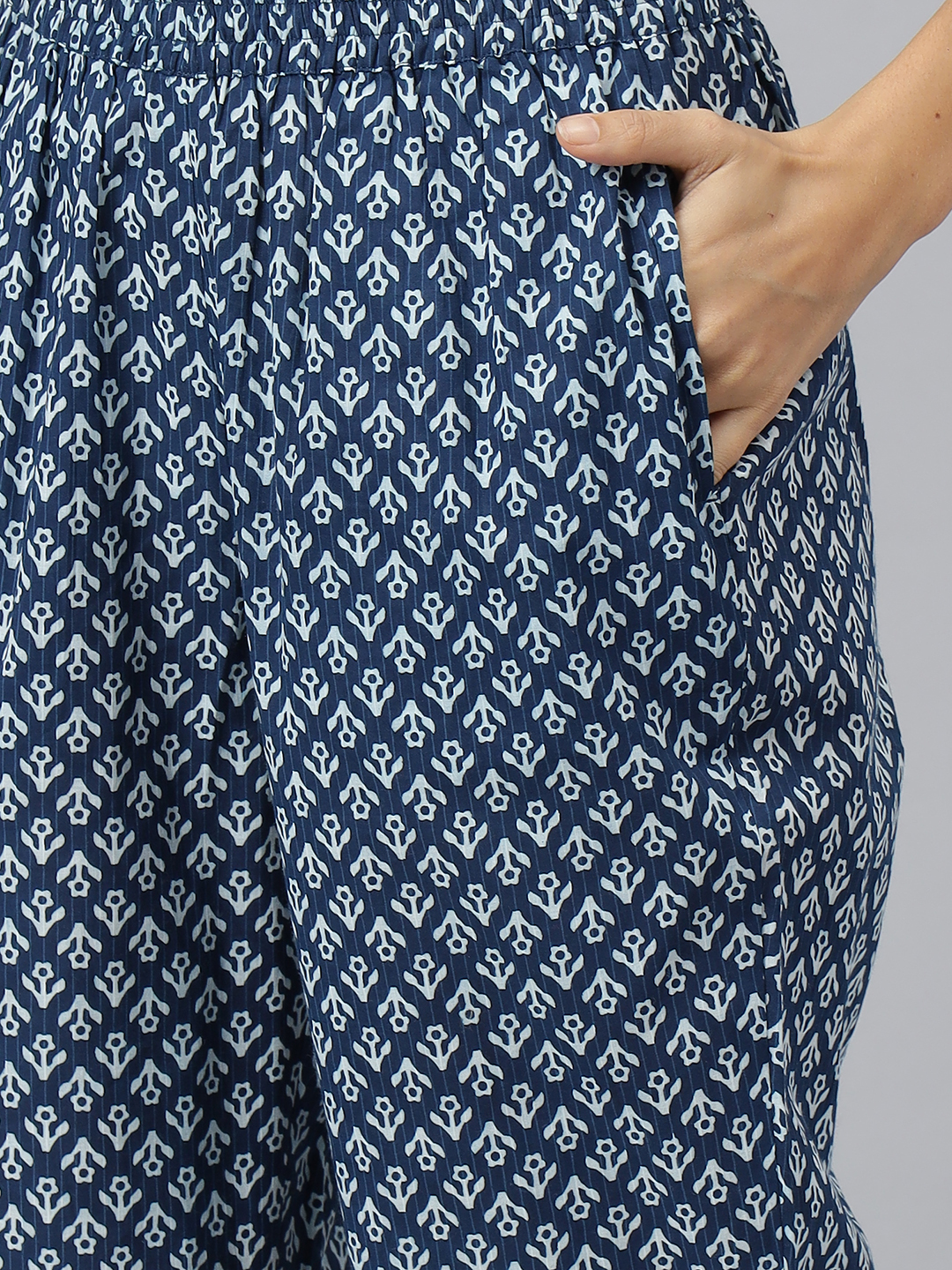 Fancy Night Suit - Cotton, Size S To Xxl, Blue, Full Sleeves, Printed Design | Comfortable Ethnic Night Wear Dress Kurta With Pant