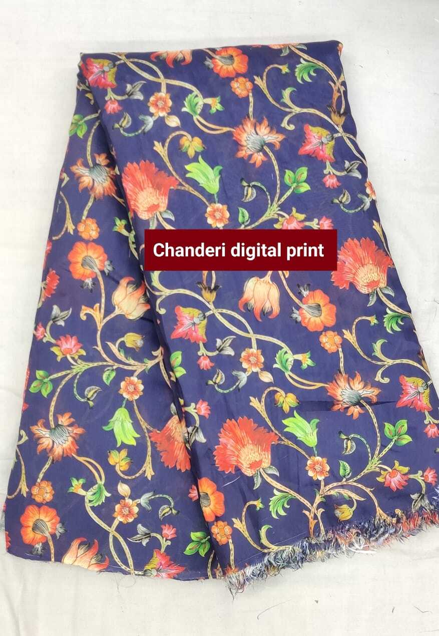 Chanderi Digital Print Fabric - Cotton Blend, 44 Inch Width | Multicolor Design, Smooth Texture For Suit And Kurti Dress Material