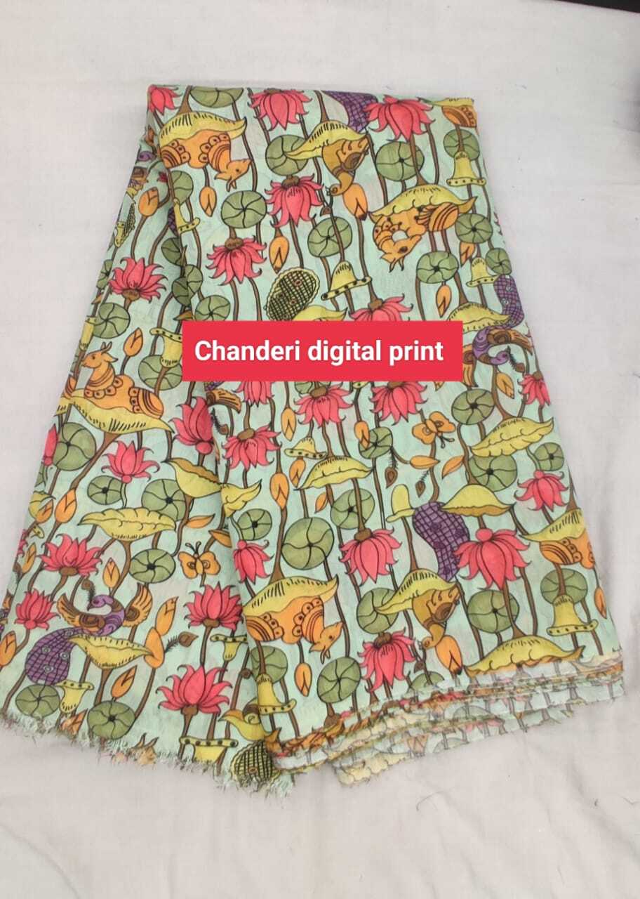 Chanderi Digital Print Fabric - Cotton Blend, 44 Inch Width | Multicolor Design, Smooth Texture For Suit And Kurti Dress Material