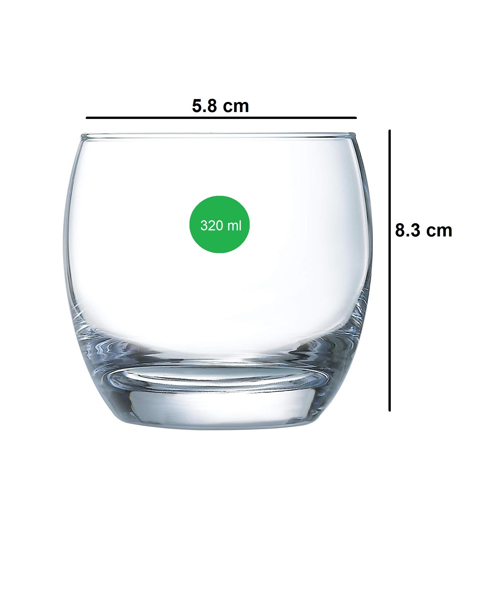 Smartserve Crystal Whiskey Glass Set Of 6 320ml - Soda Lime Glass, Size 8.3x5.8cm , Dishwasher Safe, Durable, Elegant Design, Versatile Use