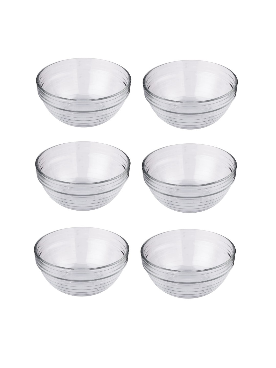 Smartserve Imported Kyklos Stackable Glass Bowl Lines Set 370ml Set Of 6 - Color: Transparent