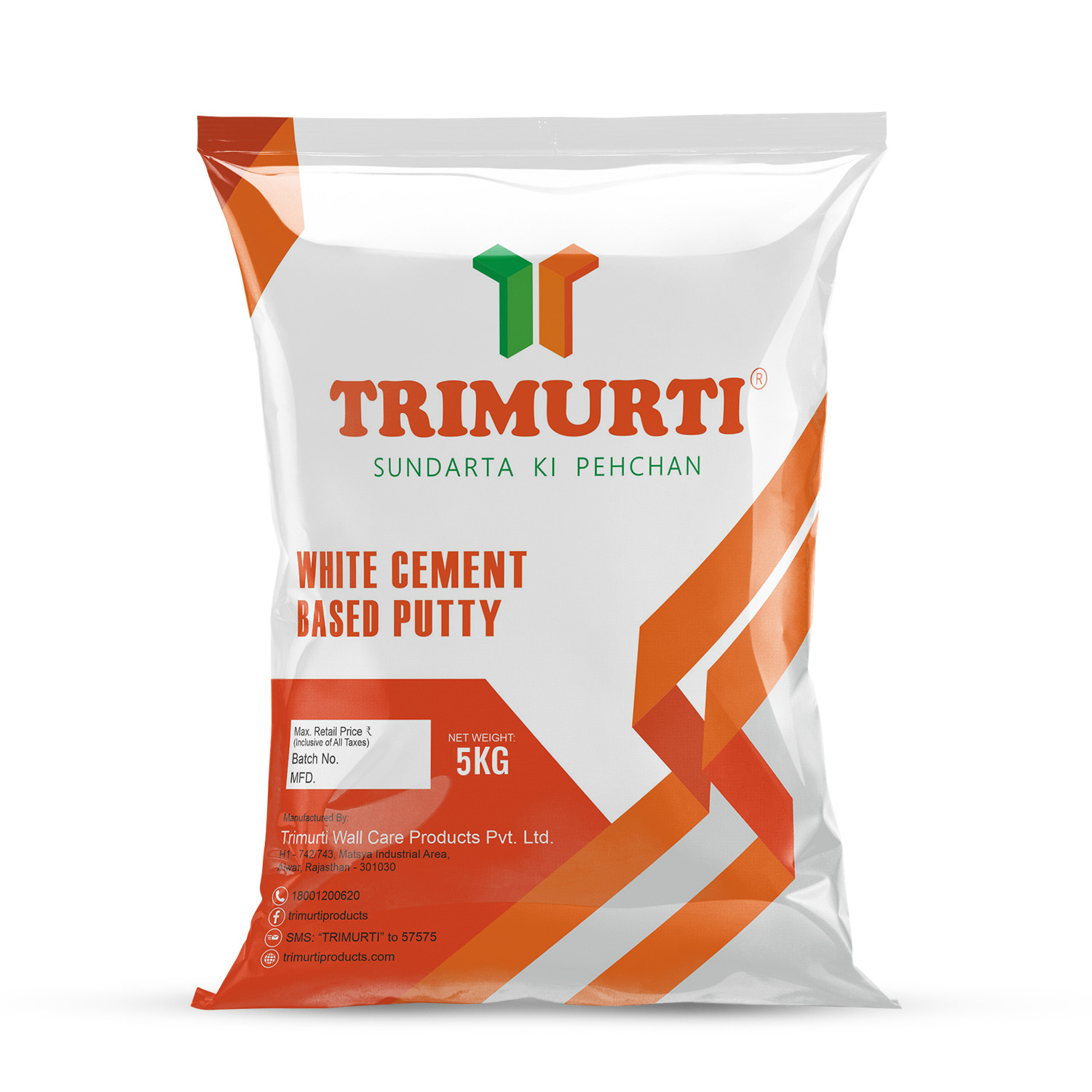 Trimurti 5 Kg White Cement Based Wall Putty - Moisture (%): 0%