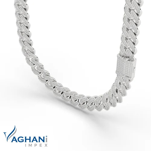 Diamond Cuban Link Chain - 10kt White Gold, 20 Inch Length, 121.60 Grams Weight, 9.15 Carat Round Lab Grown Diamond, Vvs Clarity