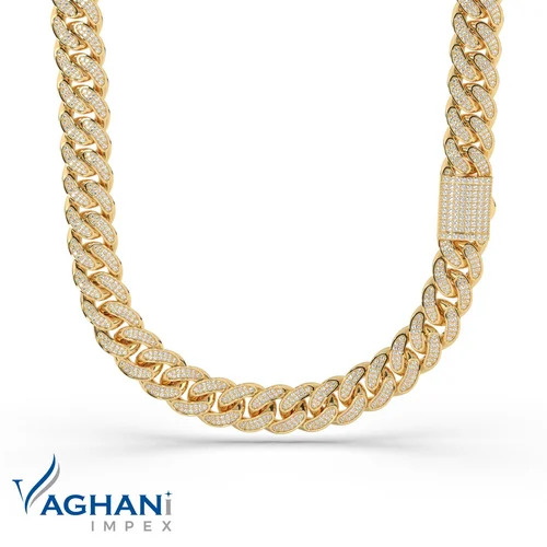 Diamond Cuban Link Chain - 10kt White Gold, 20 Inch Length, 121.60 Grams Weight, 9.15 Carat Round Lab Grown Diamond, Vvs Clarity