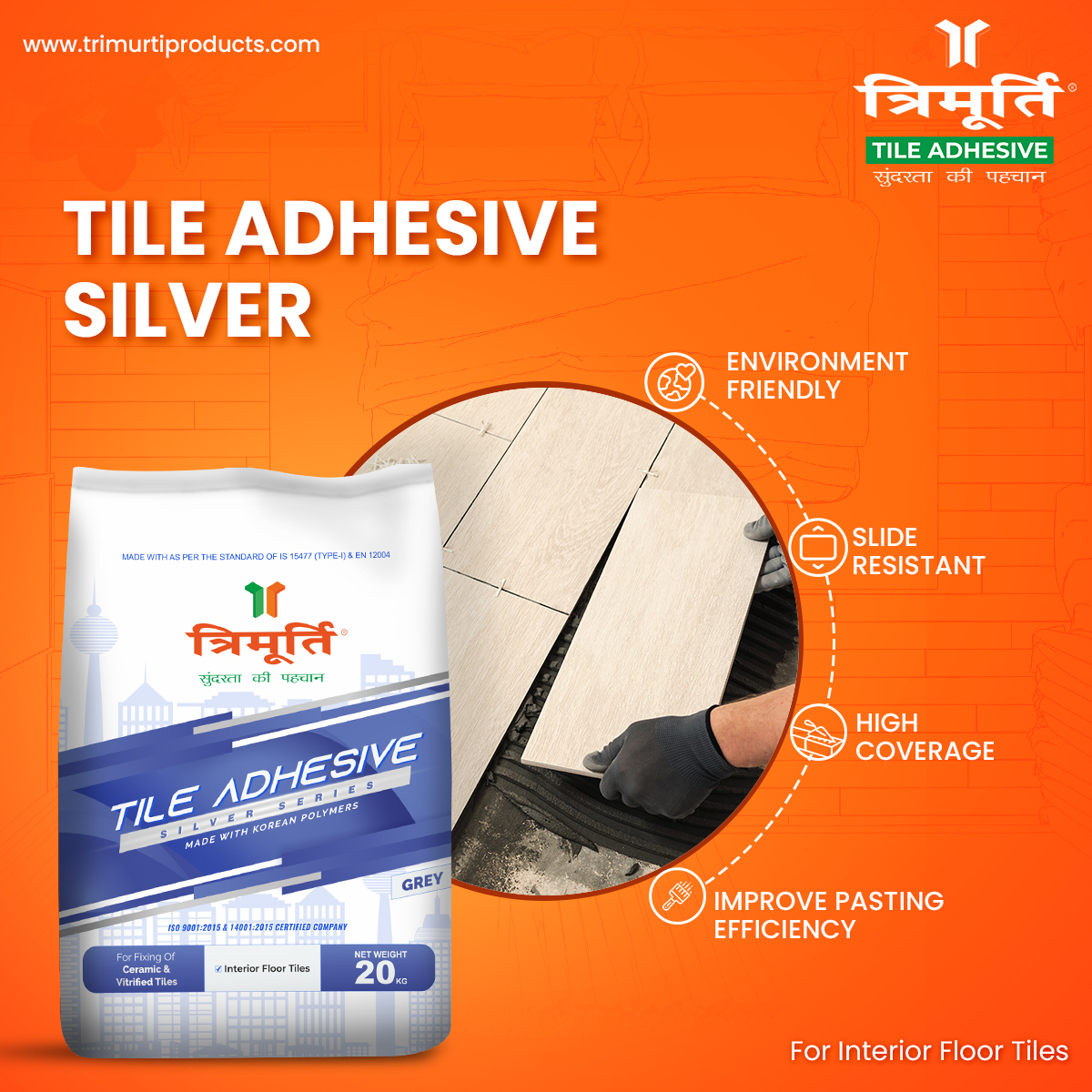 Trimurti 20 Kg Silver Series Tile Adhesive - Feature: Avoid The Risk Of Brick Falling