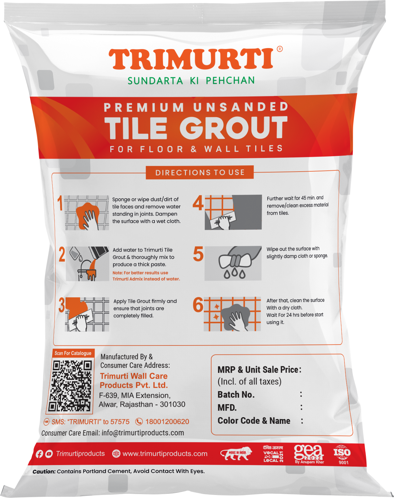 Trimurti 1 Kg Tile Grout - Chemical Blend 1 Kg Size 30 Colour Options | Low Water Absorption Quick Colour Flexible High Compressive Strength