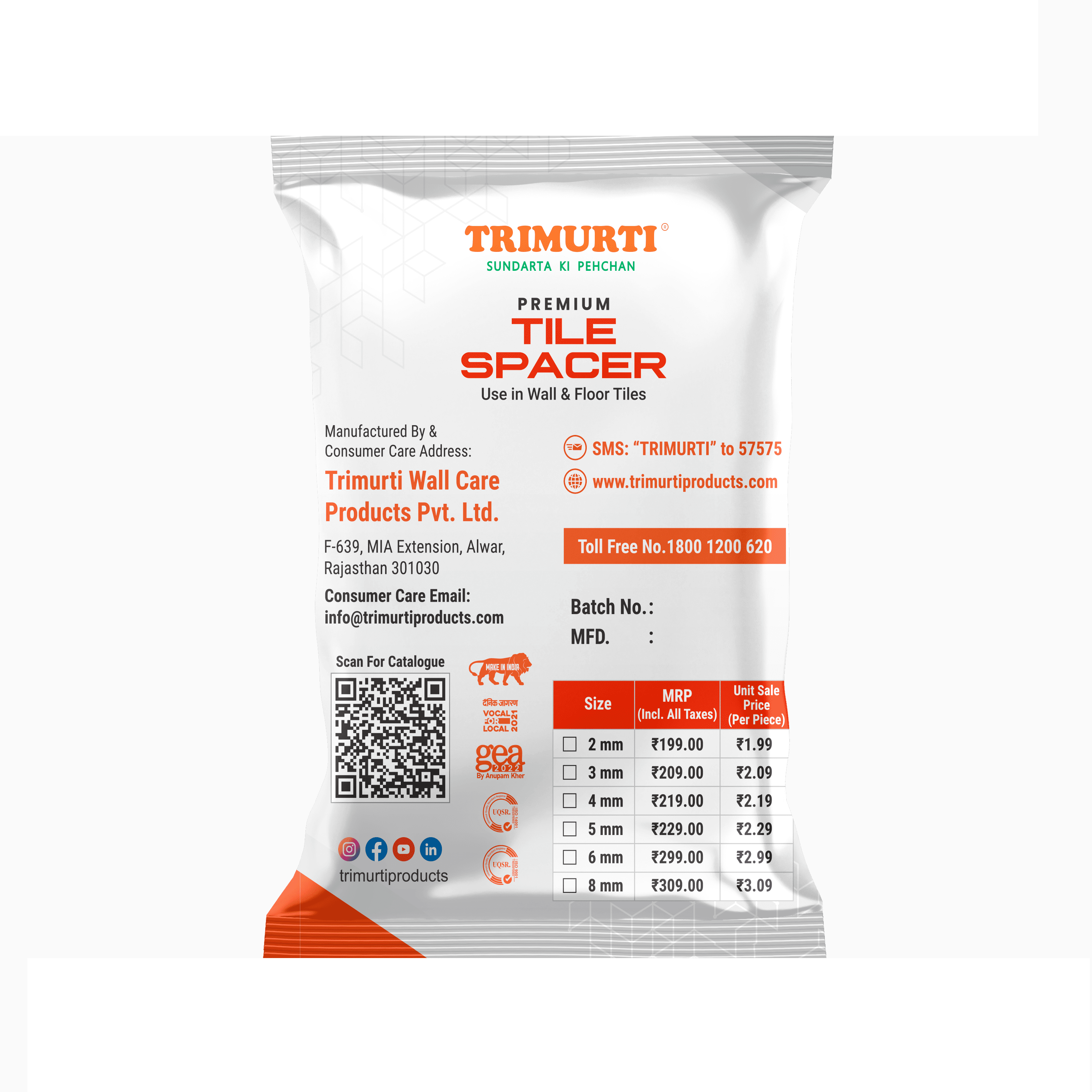 Trimurti 3mm Tile Spacer - Application: Enable The Floor To Have A Straight And Uniform Grout Distance.