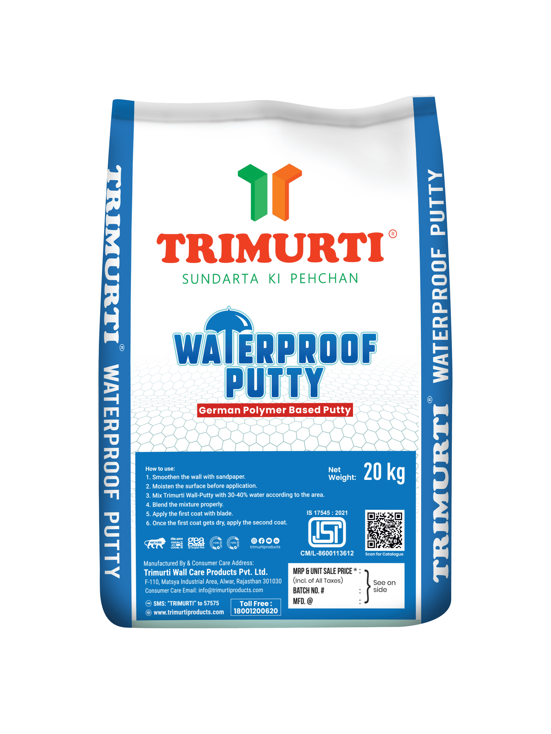 Trimurti 20 Kg Waterproof Wall Putty - Color: White