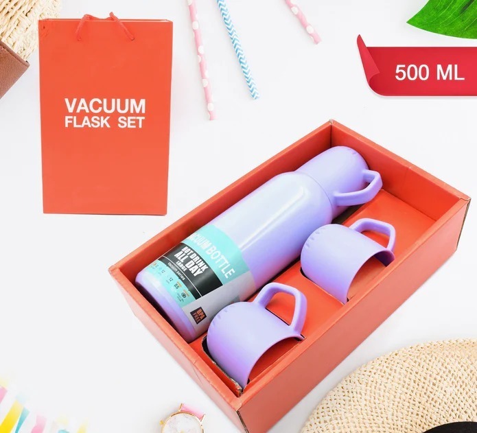 Vacuum Flask Set 5533 - Stainless Steel, 26x17x7 Cm | Double-layer Insulation, Bpa-free, Multi-function Lid, Easy-clean Sponge Brush