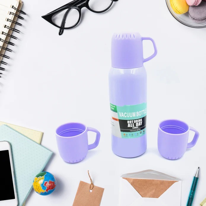 Vacuum Flask Set 5533 - Stainless Steel, 26x17x7 Cm | Double-layer Insulation, Bpa-free, Multi-function Lid, Easy-clean Sponge Brush