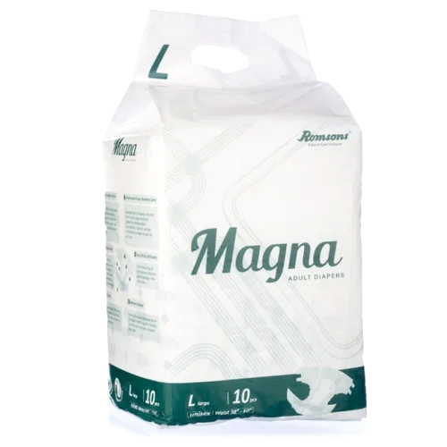 Magna Adult Diapers - Non Woven Fabric, Cotton Net Top Surface, White Color | High Absorption, Leak Guard Protection