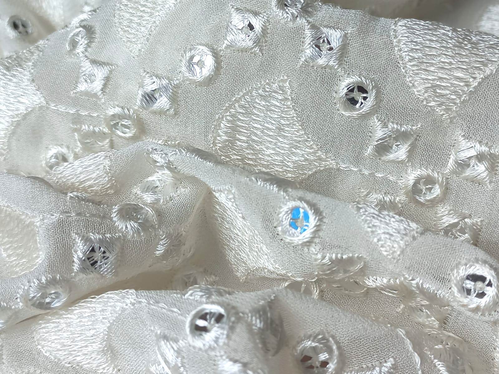 Wholesale Mirror Work Fabric Material Online White Dyeable Georgette Faux Mirror With Thread Embroidery(1.4 Meter Cut Piece )Fabricby Madhav Fashion