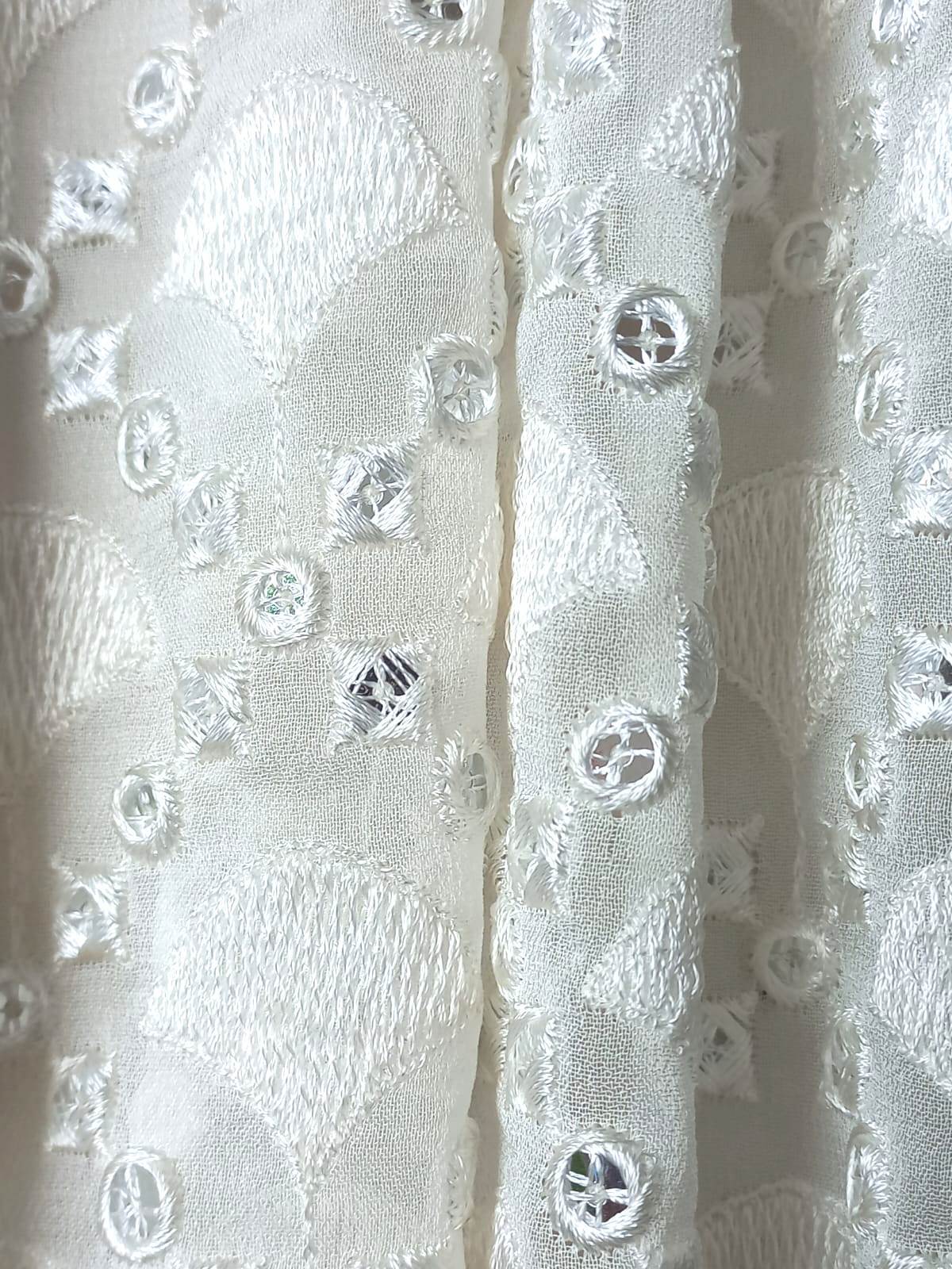 Wholesale Mirror Work Fabric Material Online White Dyeable Georgette Faux Mirror With Thread Embroidery(1.4 Meter Cut Piece )Fabricby Madhav Fashion