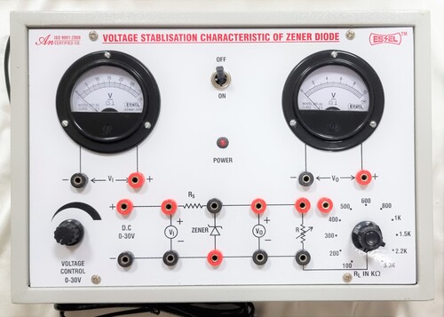 VOLTAGE STABILIZATION CHARACTERISTICS APPARATUS - DC Supply with Input & Output Voltage Meters, Zener Diode for Enhanced Stability