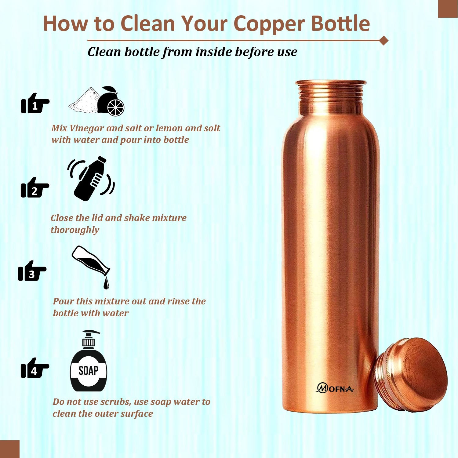 Copper Water Bottle - Shape: Round
