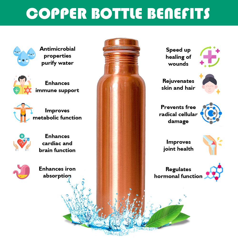 Copper Water Bottle - Shape: Round