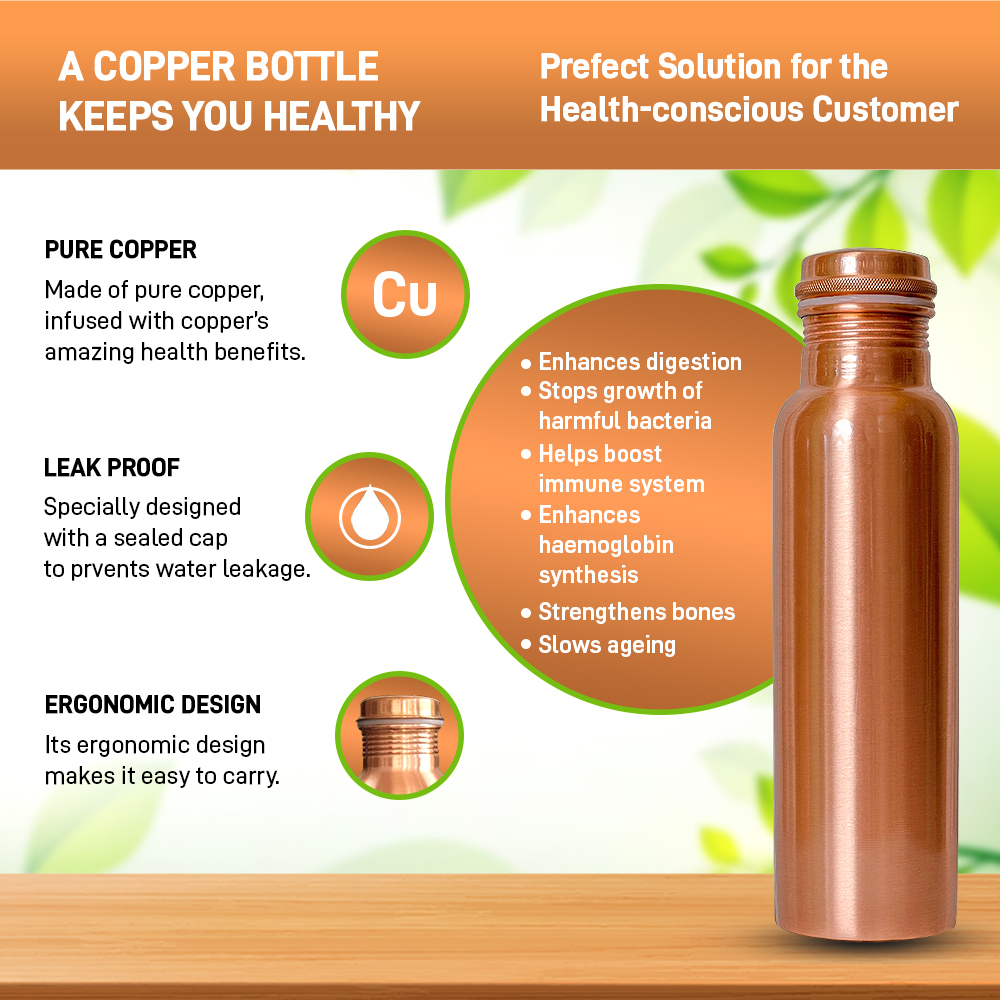 Copper Water Bottle - Shape: Round