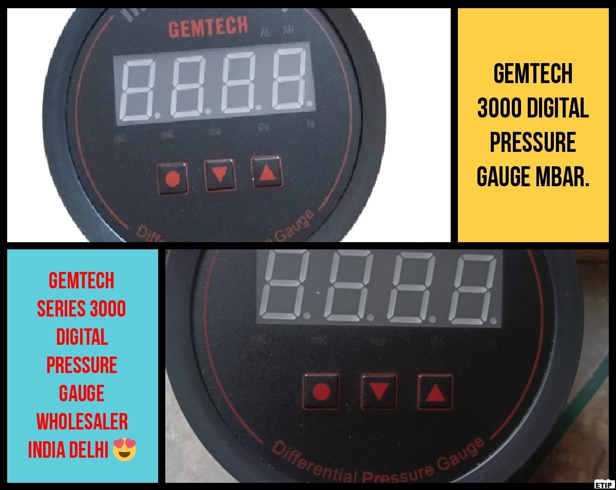 Gemtech Series 3000 Digital Pressure Gauge - Abs Engineering Plastic, 4 Inch Diameter, Black | High-precision Differential Pressure Measurement, Alarm Function, Versatile Installation