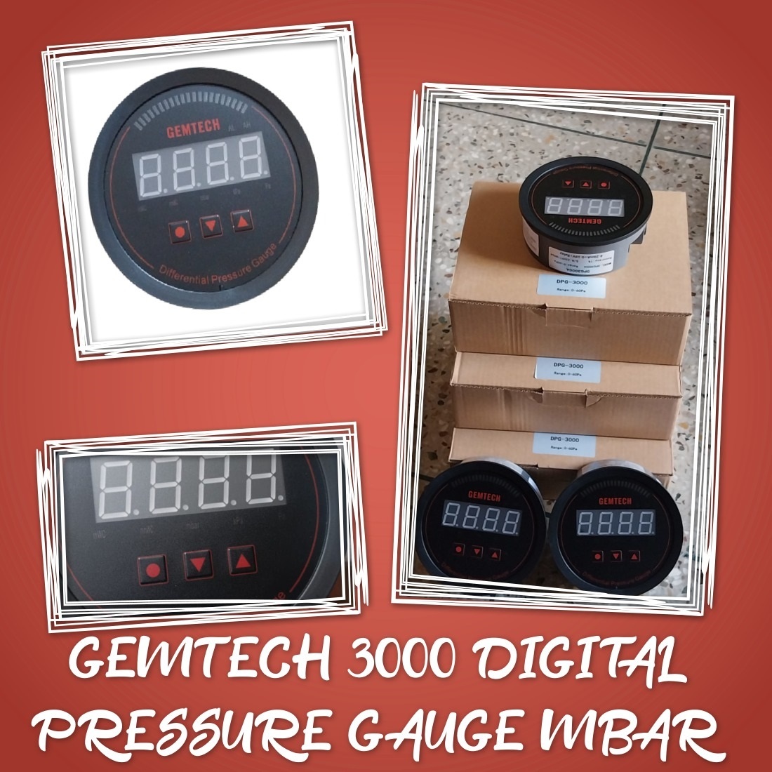 Gemtech Series 3000 Digital Pressure Gauge - Abs Engineering Plastic, 4 Inch Diameter, Black | High-precision Differential Pressure Measurement, Alarm Function, Versatile Installation