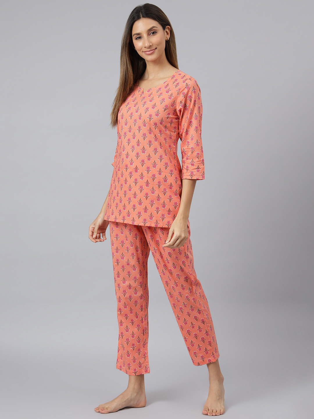 Ladies Cotton Night Suit - Color: Orange