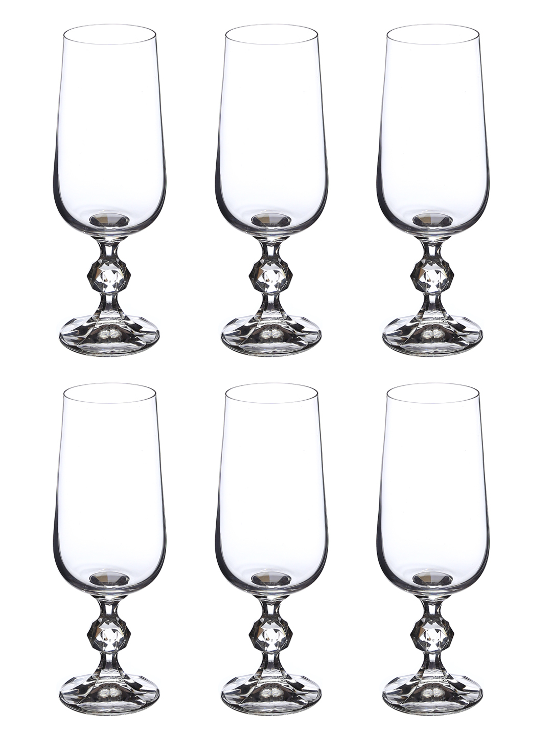 Bohemia Crystal Claudia Champagne Flutes Set - 100% Lead Free Crystal, 19.1x6.9 Cm, Transparent, Suitable For Dishwashing, 280ml Capacity | Hand Wash Instructions Included, 6pcs Gift Box