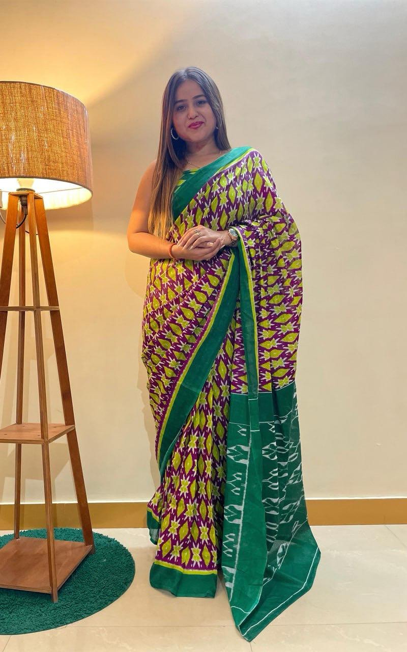Soft Cotton Saree - Color: Red And Blue