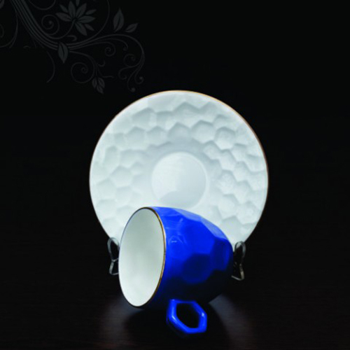 Ceramic Cup And Saucer Set - Antique Style, Elegant Design For Hot Beverages, Microwave And Oven Safe, Break Resistant, Blue Finish